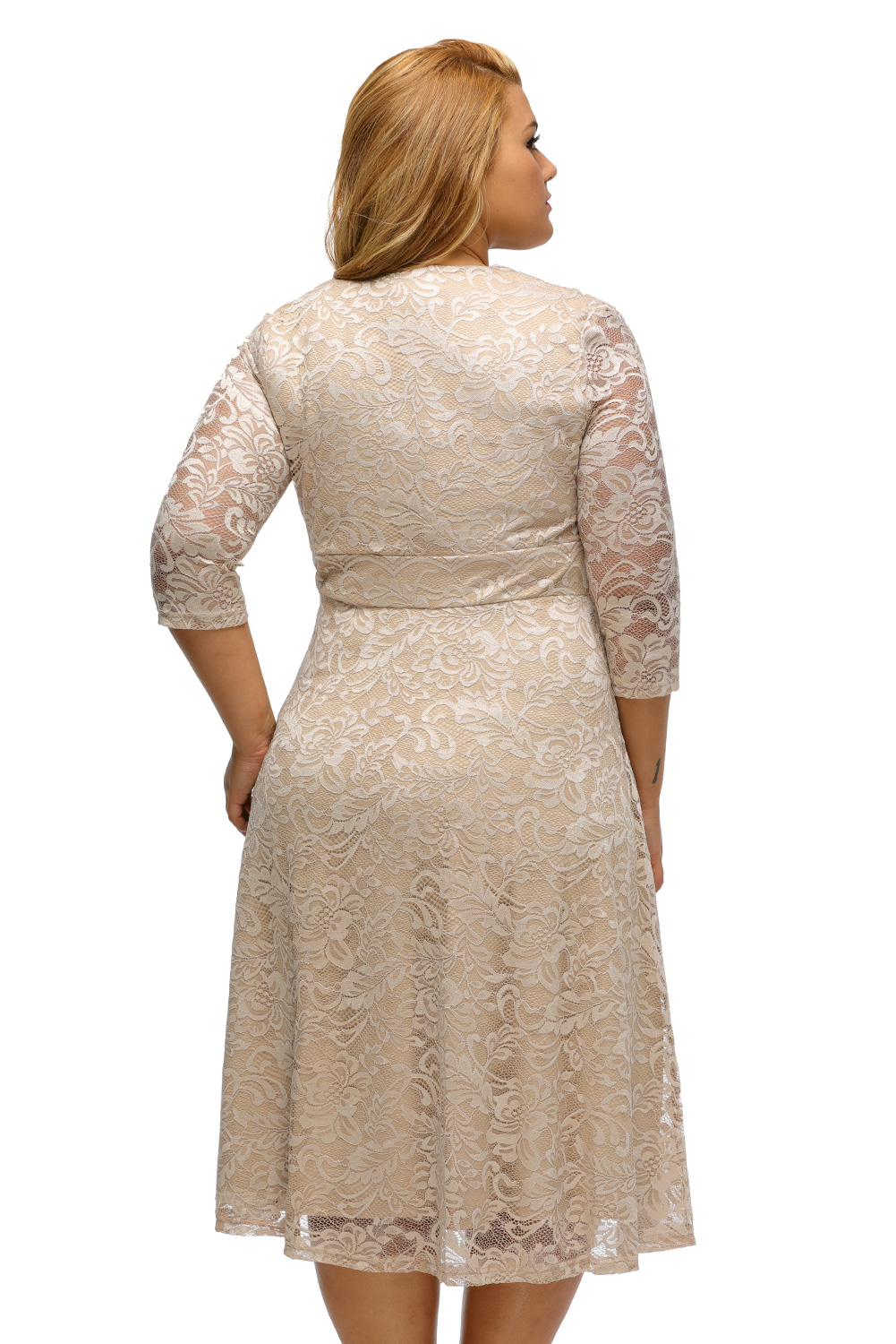 BY61442-18 Абрикос Плюс Размер Кружева Surplice Формальное Платье Скейтер